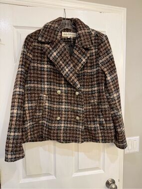 Sebby Collection brown plaid tweed jacket , sz XL